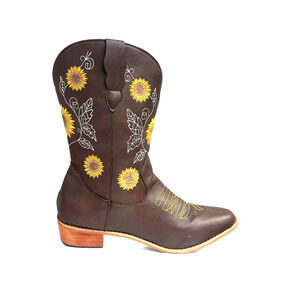 Sunflower Pull On Mid Calf Boots Women Sz 12 Block Heels Vegan Western Cowgirl